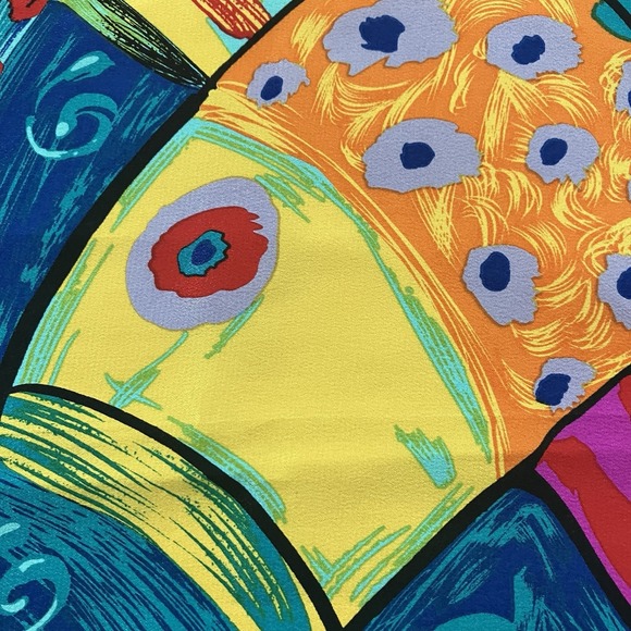 Vintage Laurel Burch Scarf Handkerchief‎ 1998 Koi Fish Square Colorful Bold Boho - Picture 3 of 5